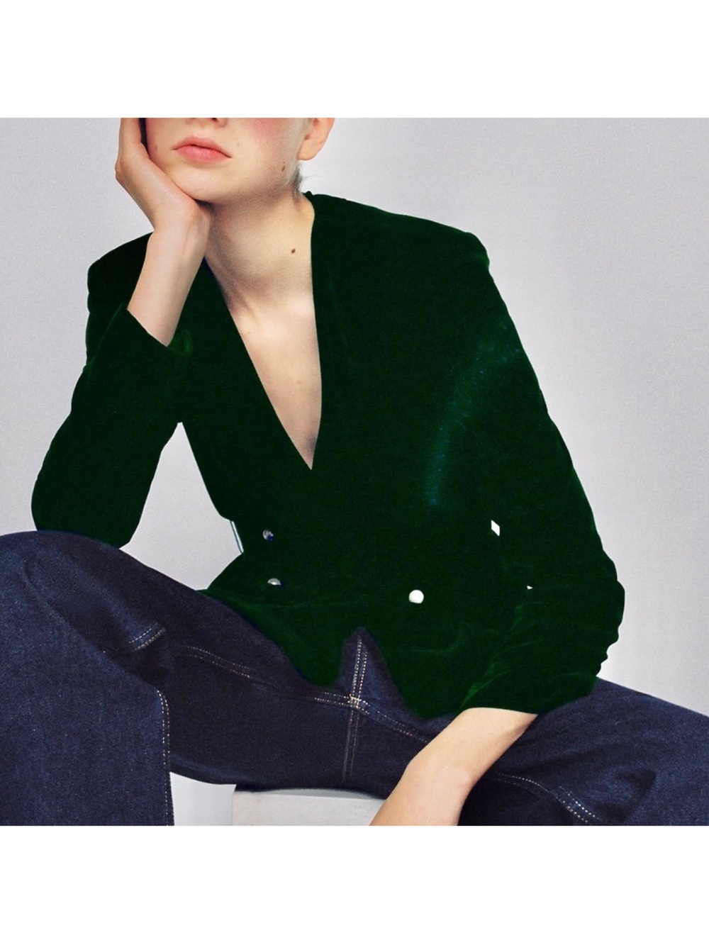 NWOT ZARA Green Velvet Belted Blazer - Picture 3 of 8